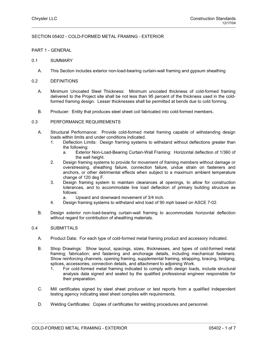 Section 05400 - Cold-Formed Metal Framing s1