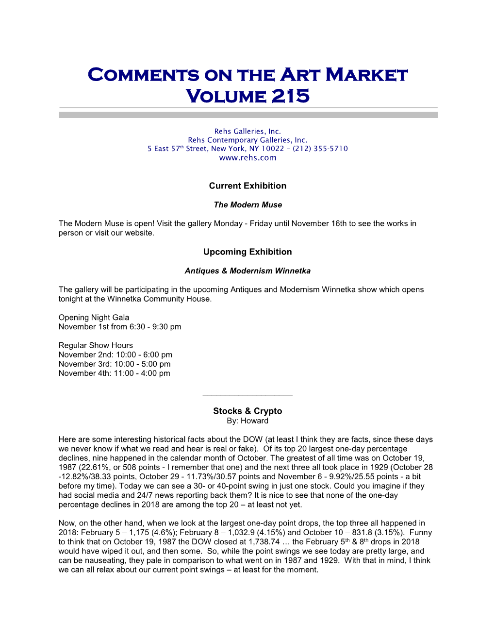 Comments on the Art Market Volume 215