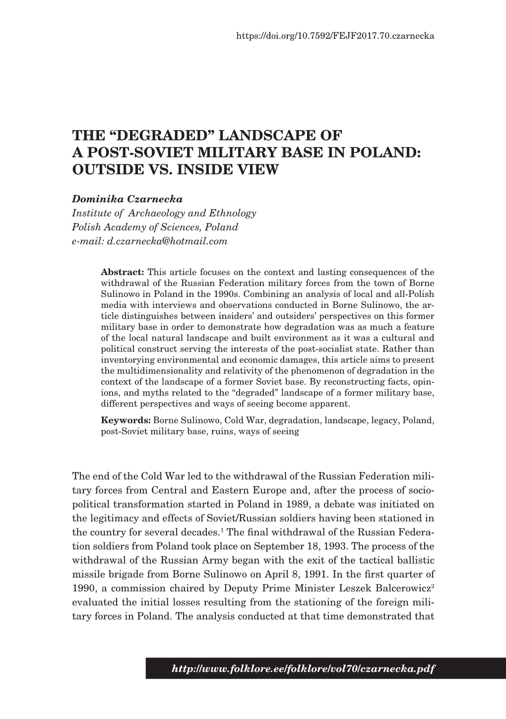 Landscape of a Post-Soviet Military Base in Poland: Outside Vs