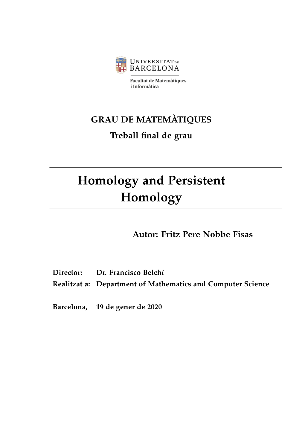 Homology and Persistent Homology