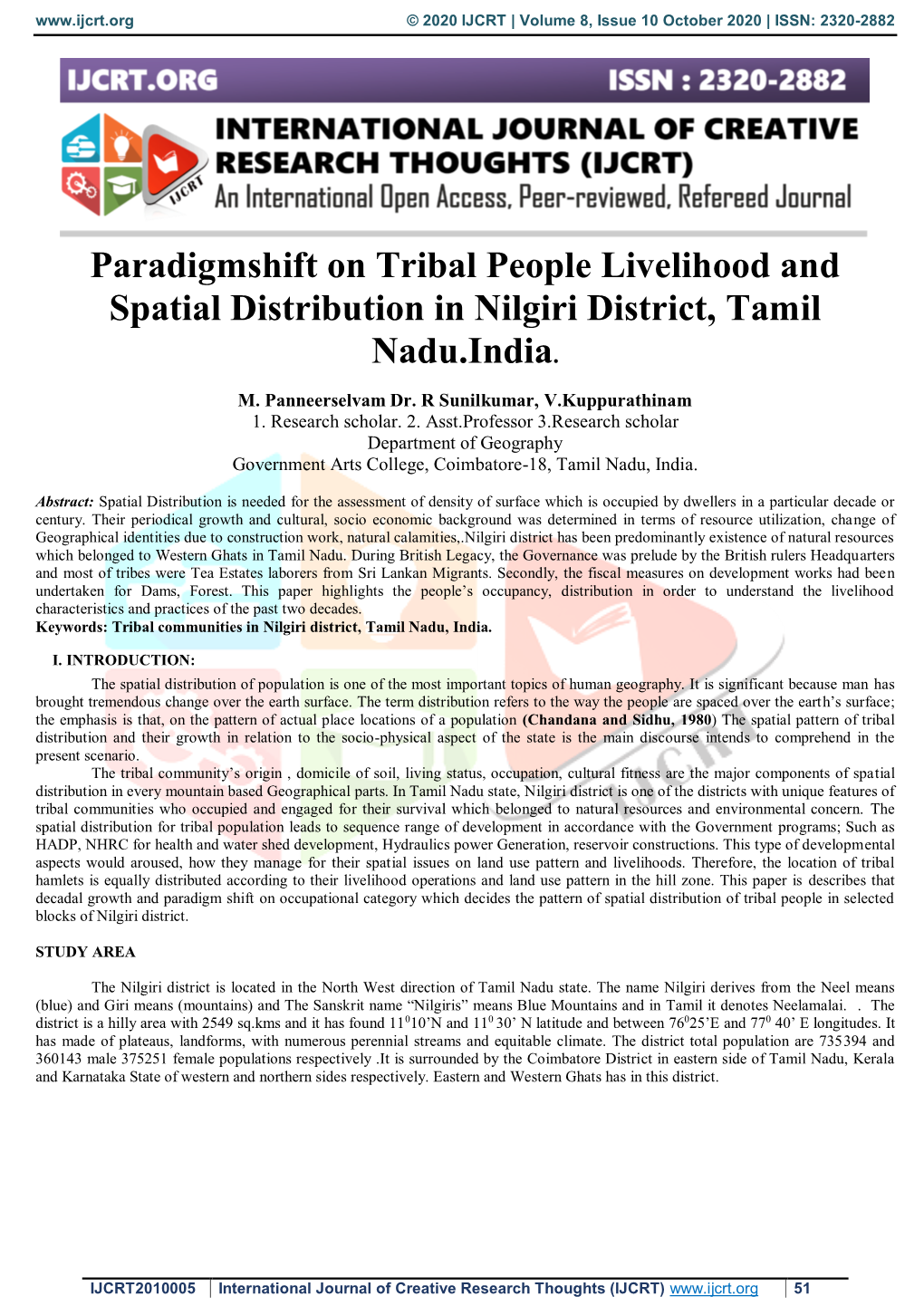Paradigmshift on Tribal People Livelihood and Spatial Distribution in Nilgiri District, Tamil Nadu.India