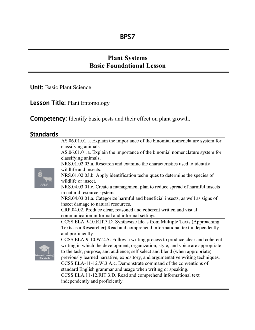 BPS7 Plant Systems Basic Foundational Lesson