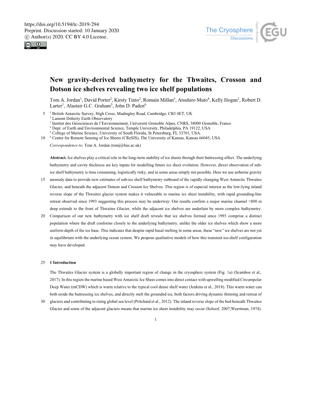 New Gravity-Derived Bathymetry for the Thwaites, Crosson and Dotson Ice Shelves Revealing Two Ice Shelf Populations Tom A