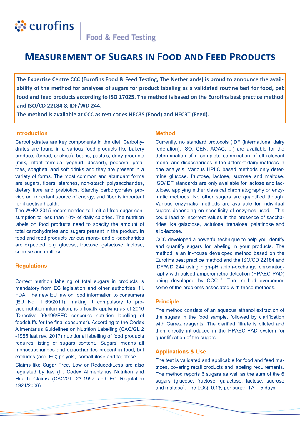 Measurement of Sugars in Food and Feed Products