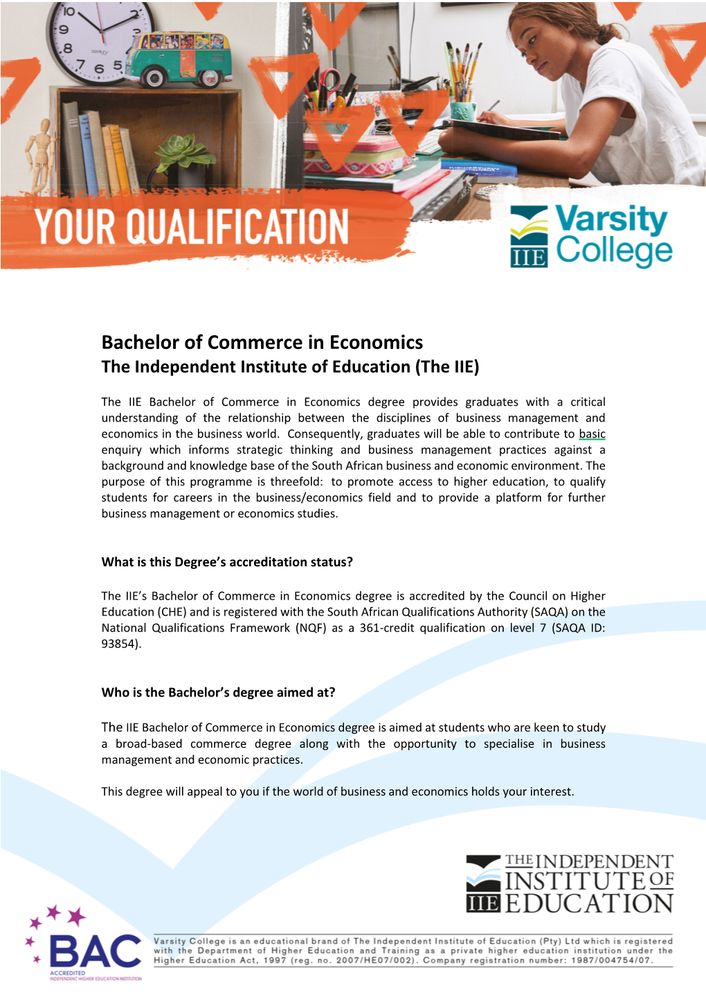 Bachelor of Commerce in Economics the Independent Institute of Education (The IIE)