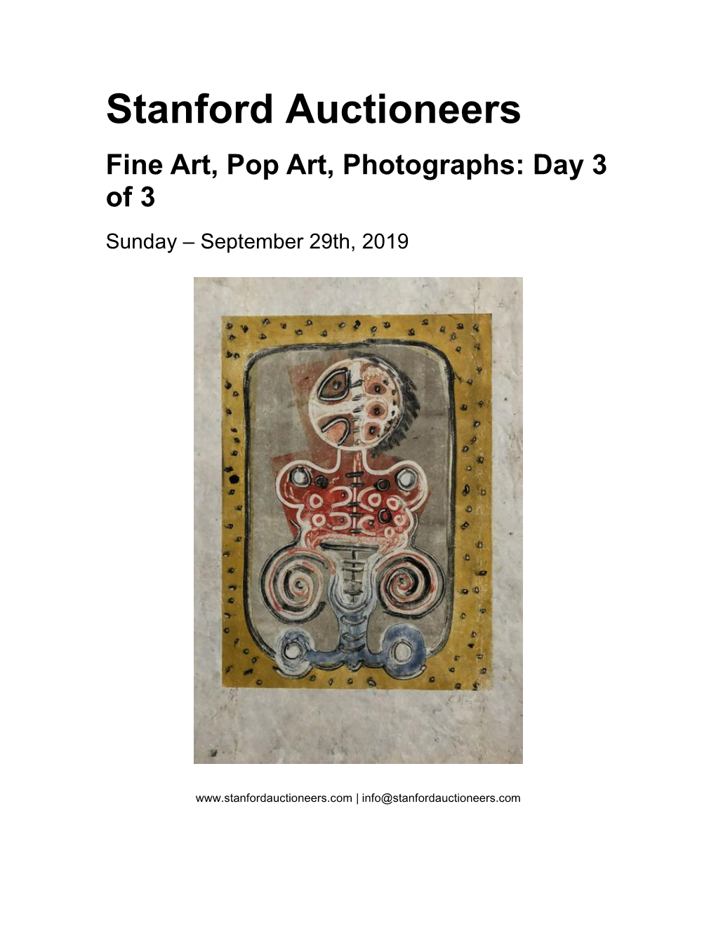 Stanford Auctioneers Fine Art, Pop Art, Photographs: Day 3 of 3 Sunday – September 29Th, 2019