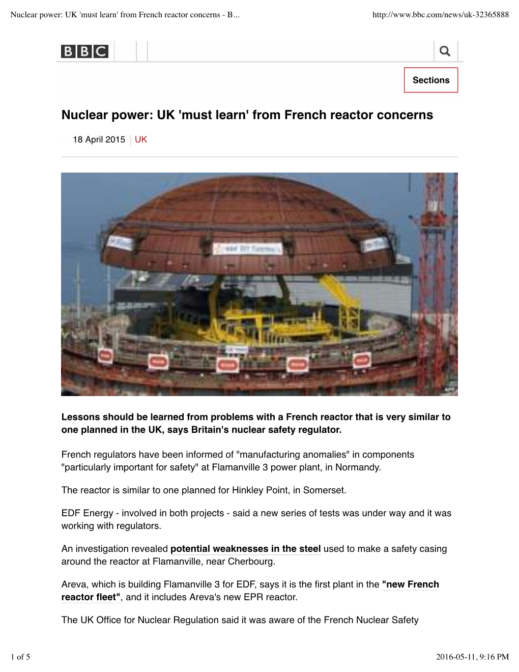 Nuclear Power: UK 'Must Learn' from French Reactor Concerns - B