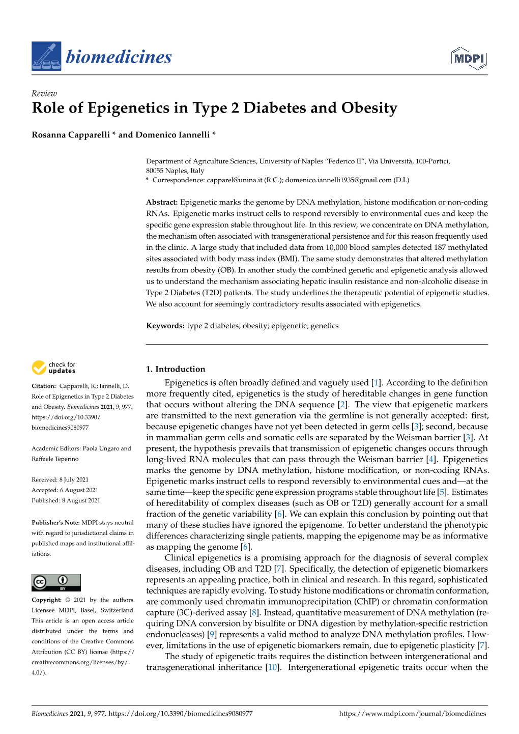 Role of Epigenetics in Type 2 Diabetes and Obesity