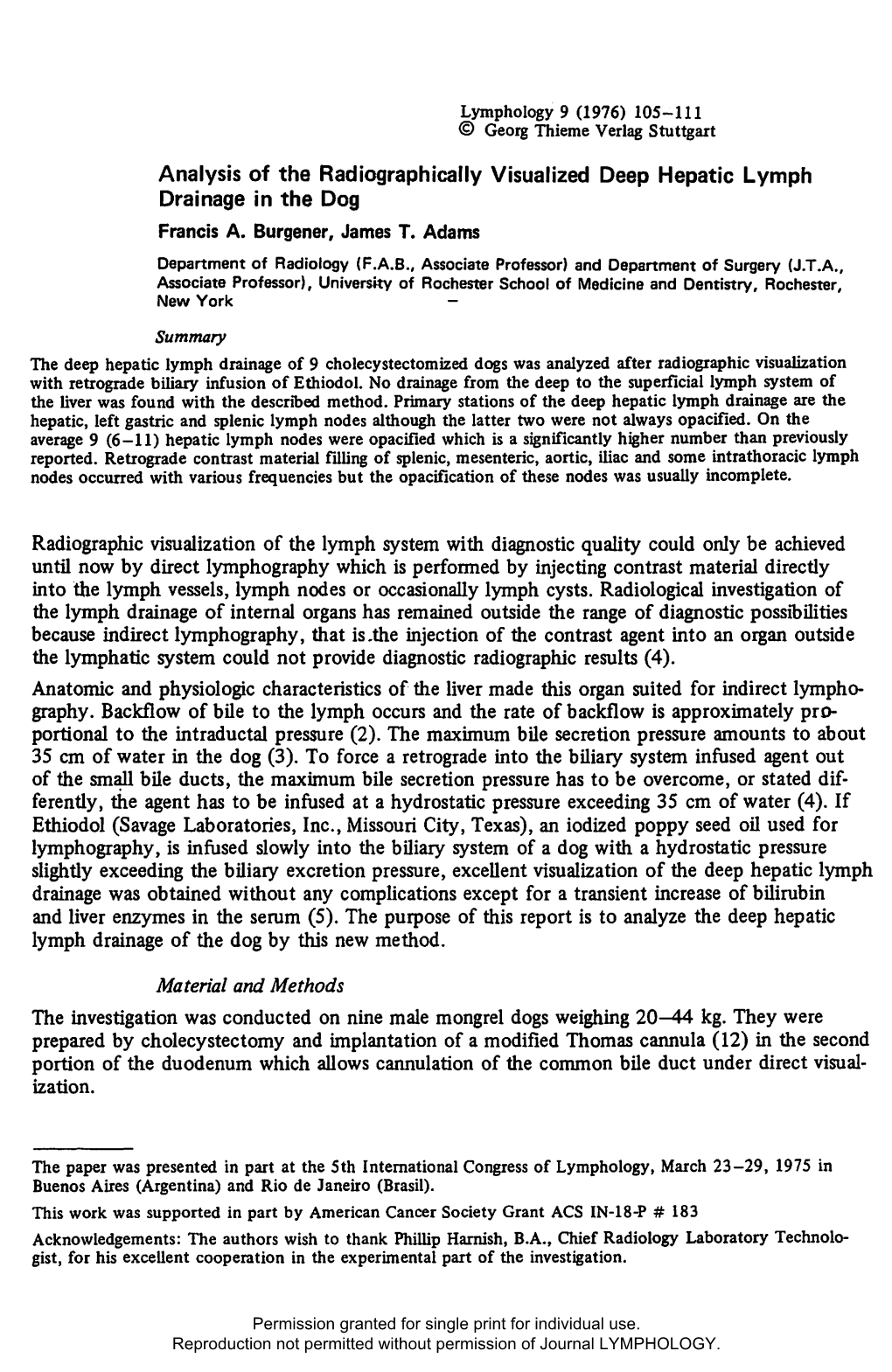 Analysis of the Radiographically Visualized Deep Hepatic Lymph Drainage in the Dog Francis A