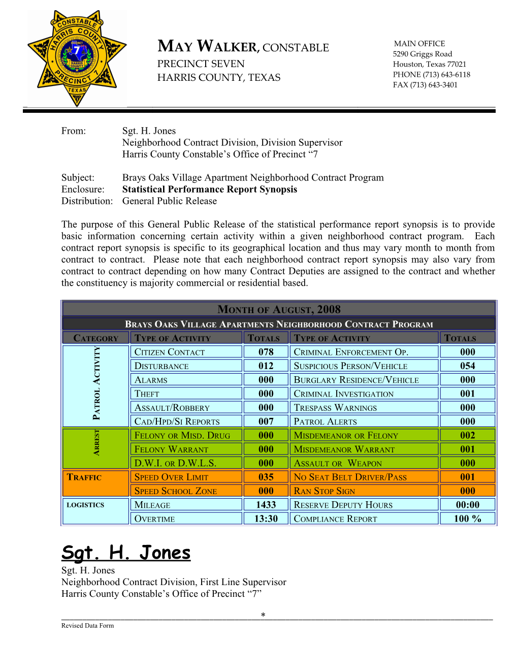 Neighborhood Contract Division, Division Supervisor s1