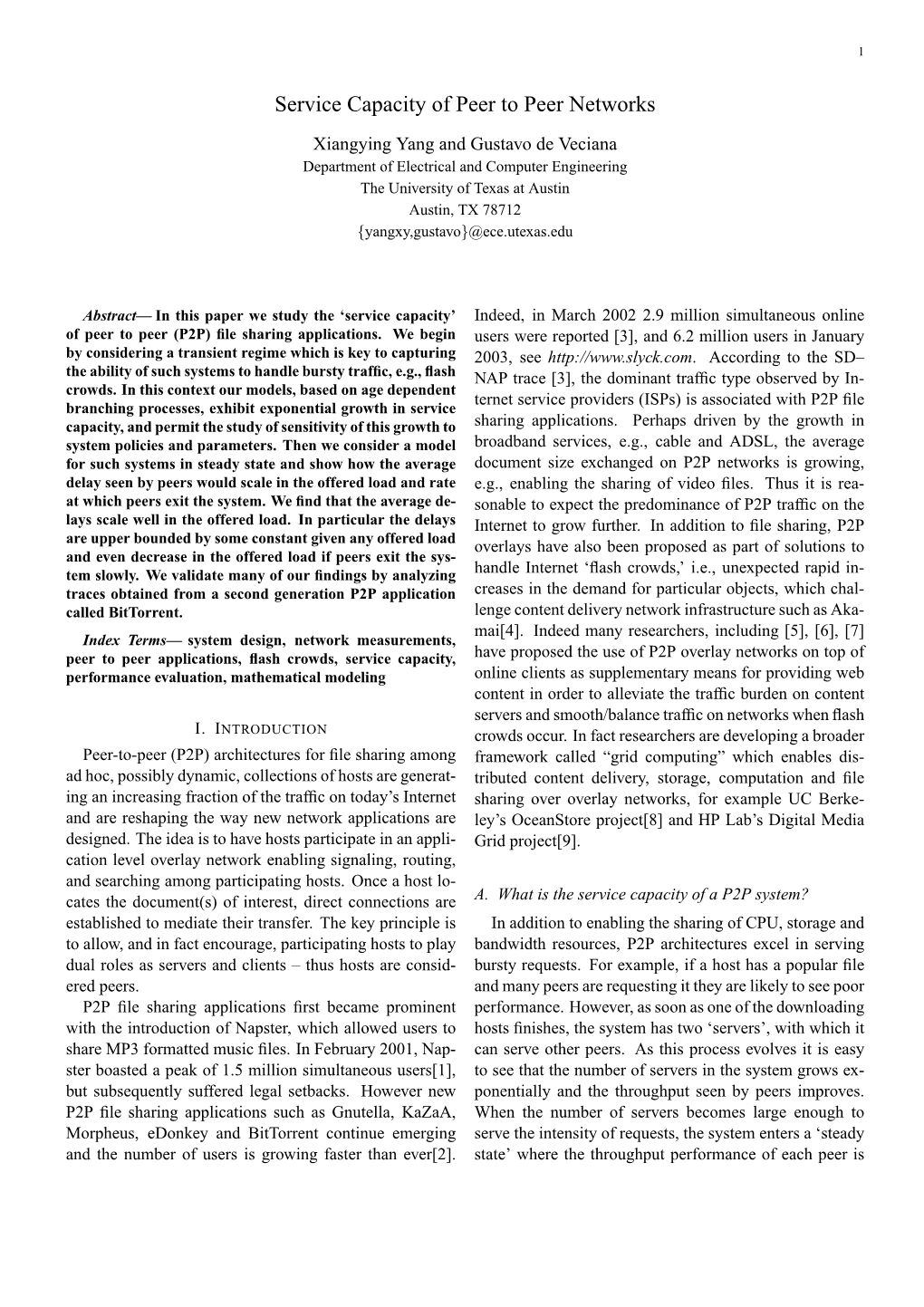 Service Capacity of Peer to Peer Networks