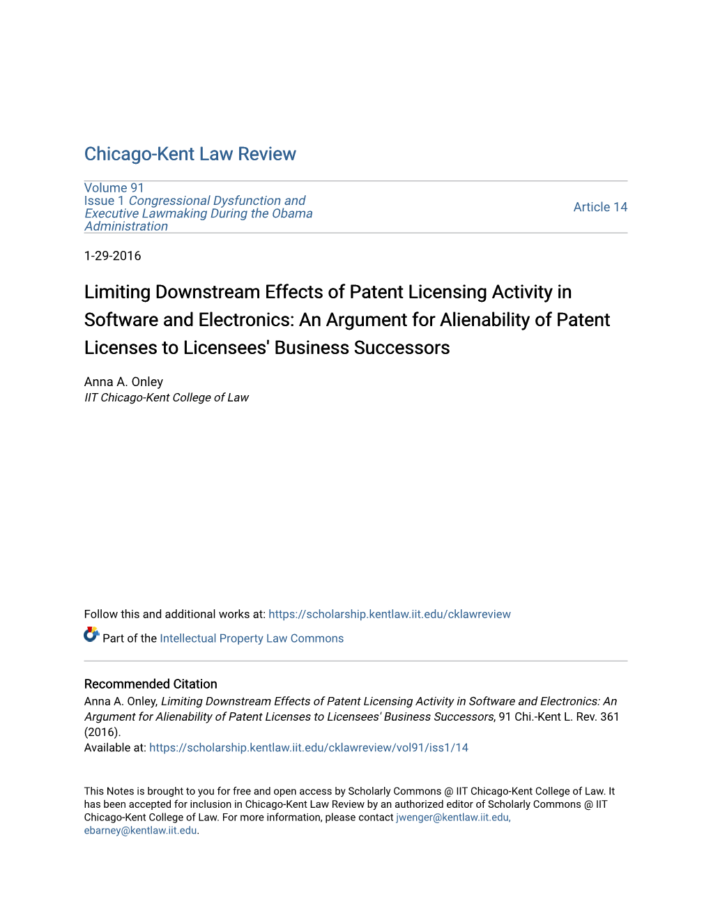 Limiting Downstream Effects of Patent Licensing Activity in Software And