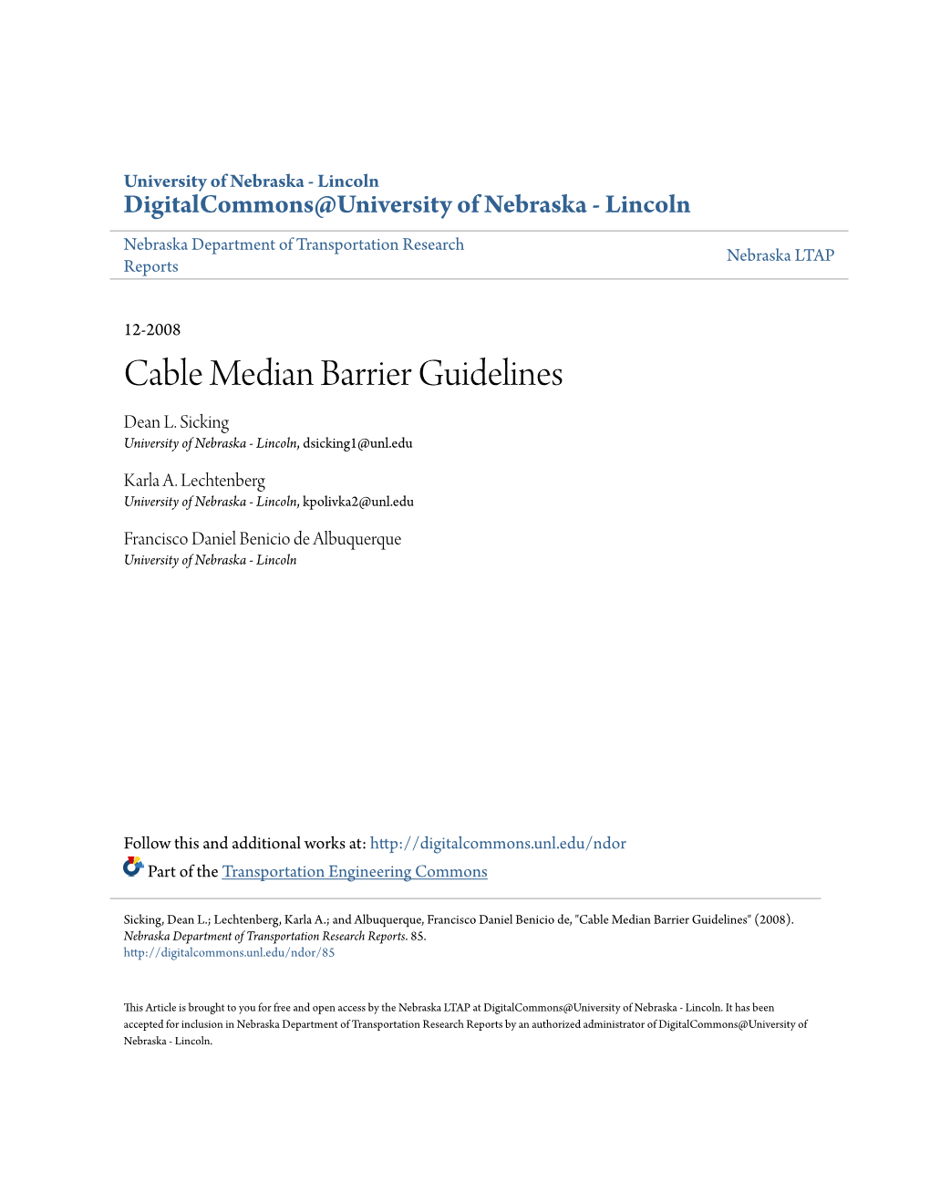 Cable Median Barrier Guidelines Dean L