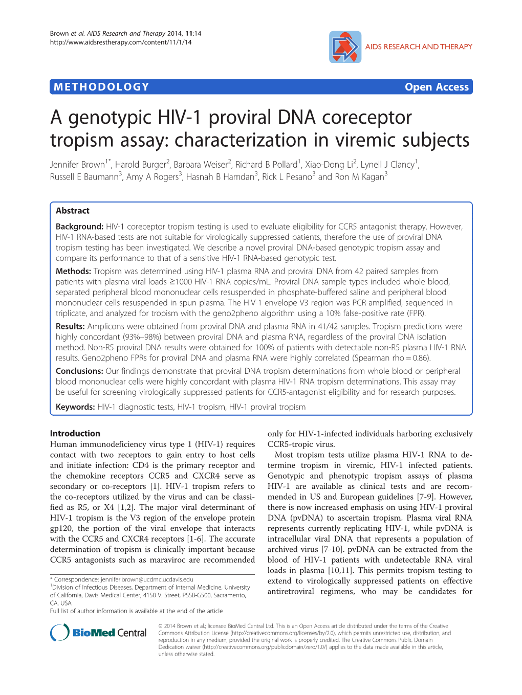 A Genotypic HIV-1 Proviral DNA Coreceptor Tropism Assay