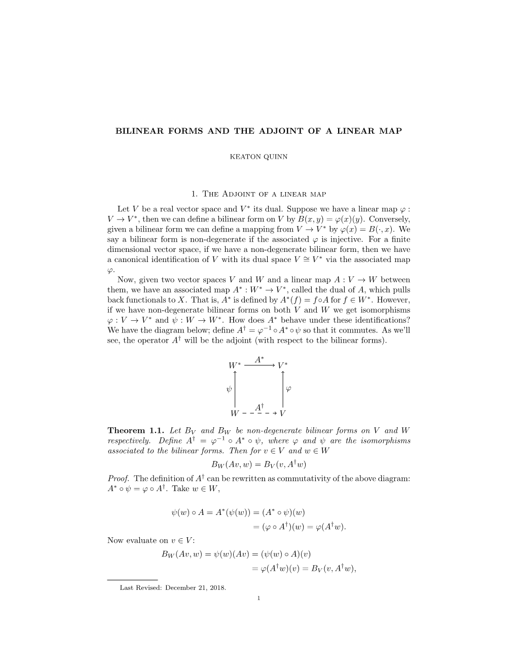 Bilinear Forms and the Adjoint of a Linear Map