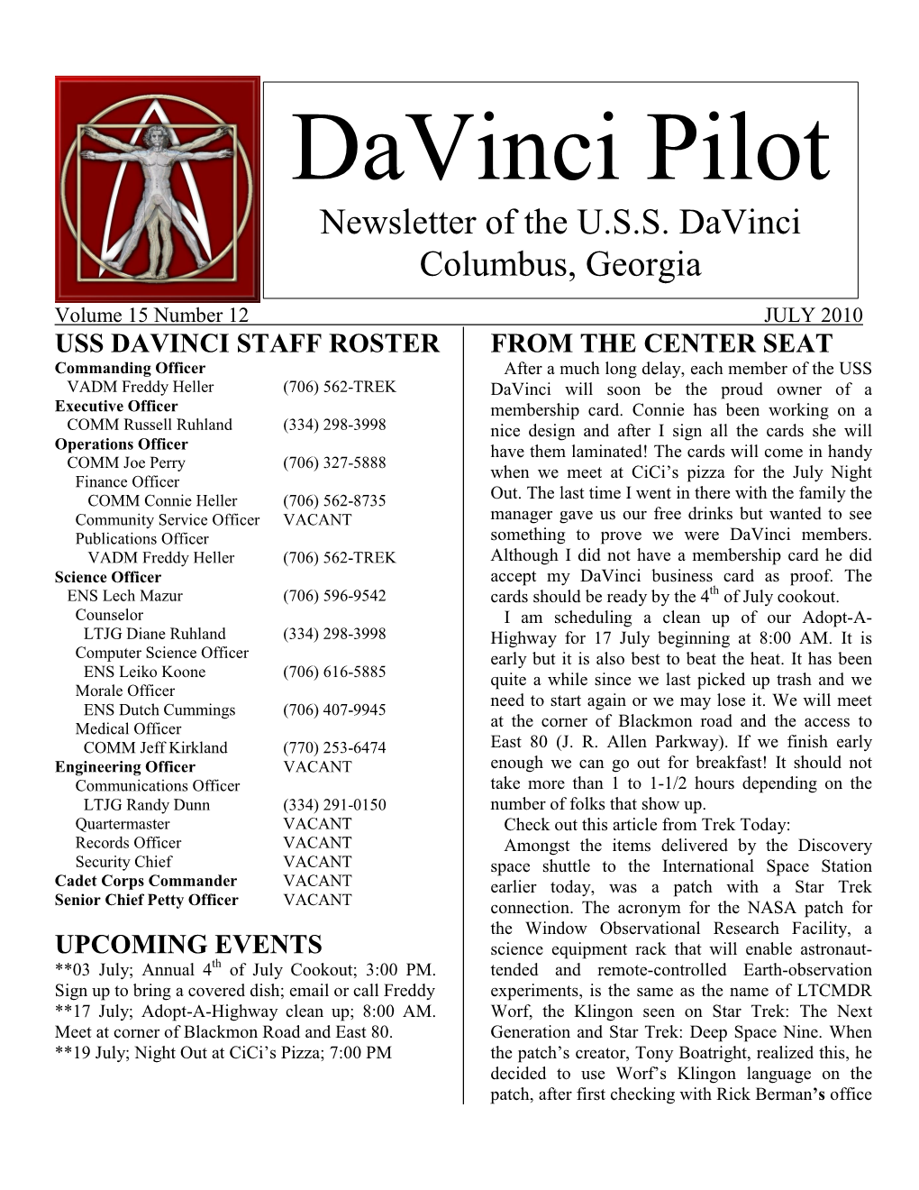 Davinci Pilot Newsletter of the U.S.S