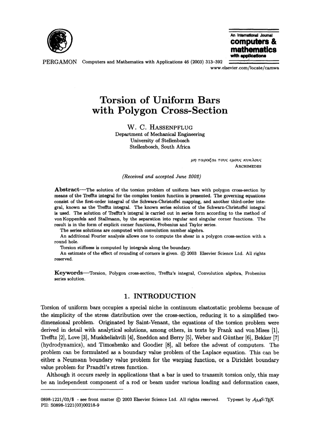 Torsion of Uniform Bars with Polygon Cross-Section