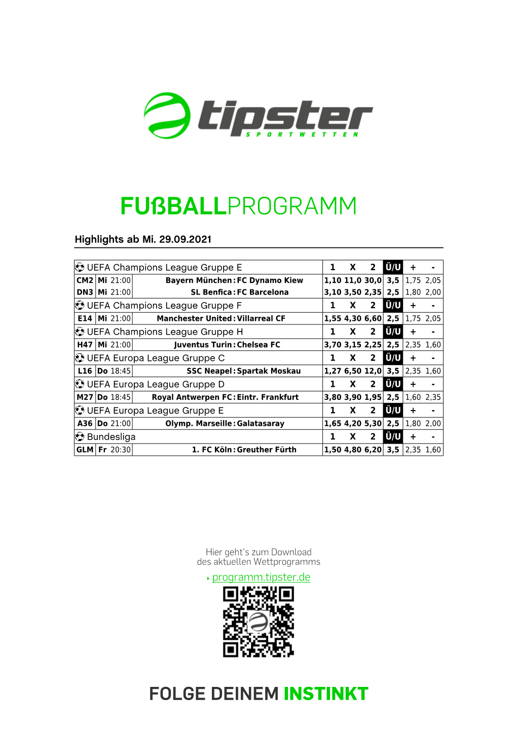 Fußballwetten, Lange Tabellen