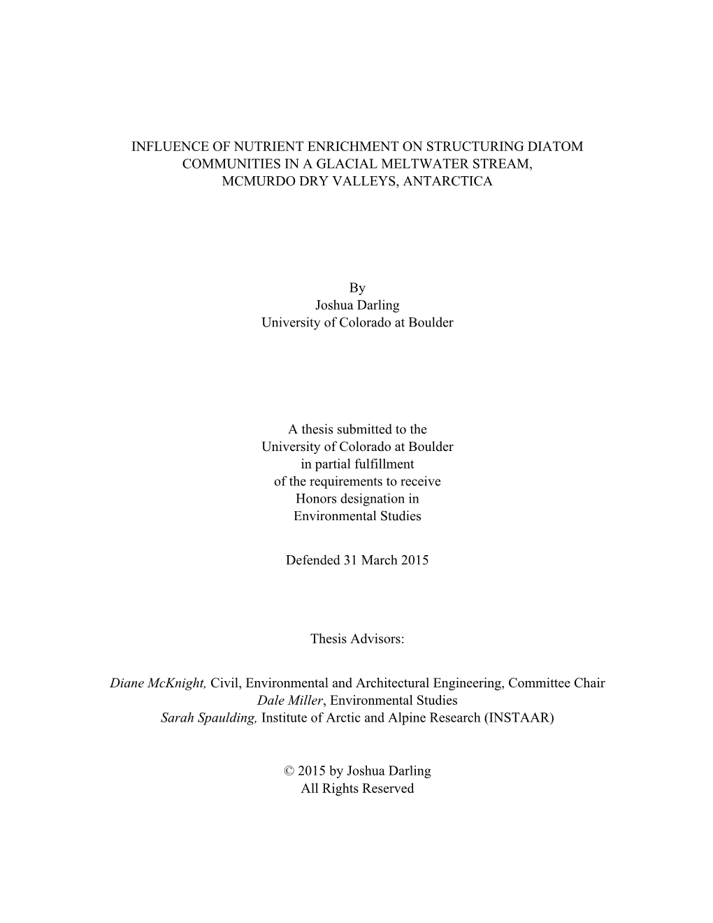 Influence of Nutrient Enrichment on Structuring Diatom Communities in a Glacial Meltwater Stream, Mcmurdo Dry Valleys, Antarctica