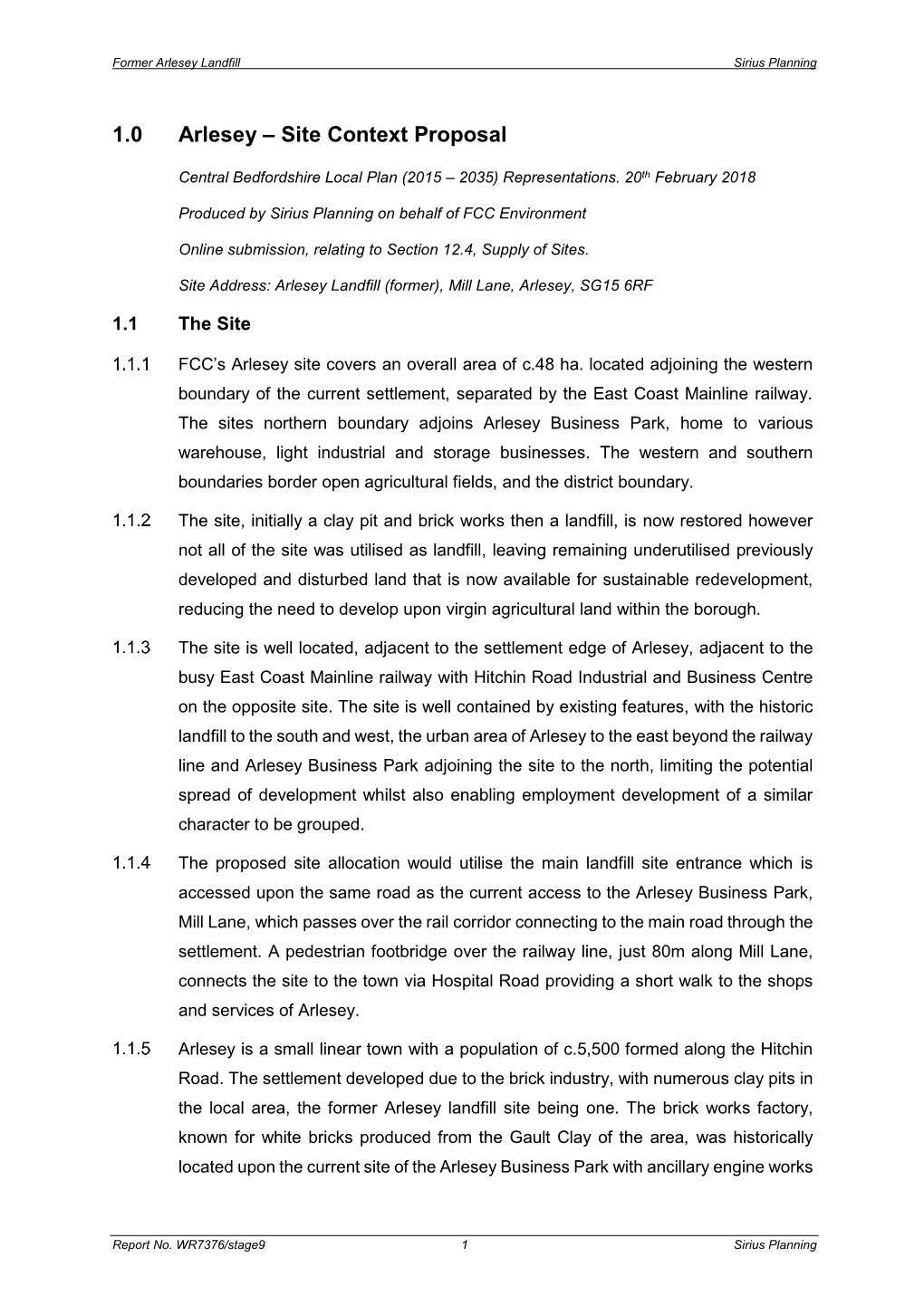 1.0 Arlesey – Site Context Proposal