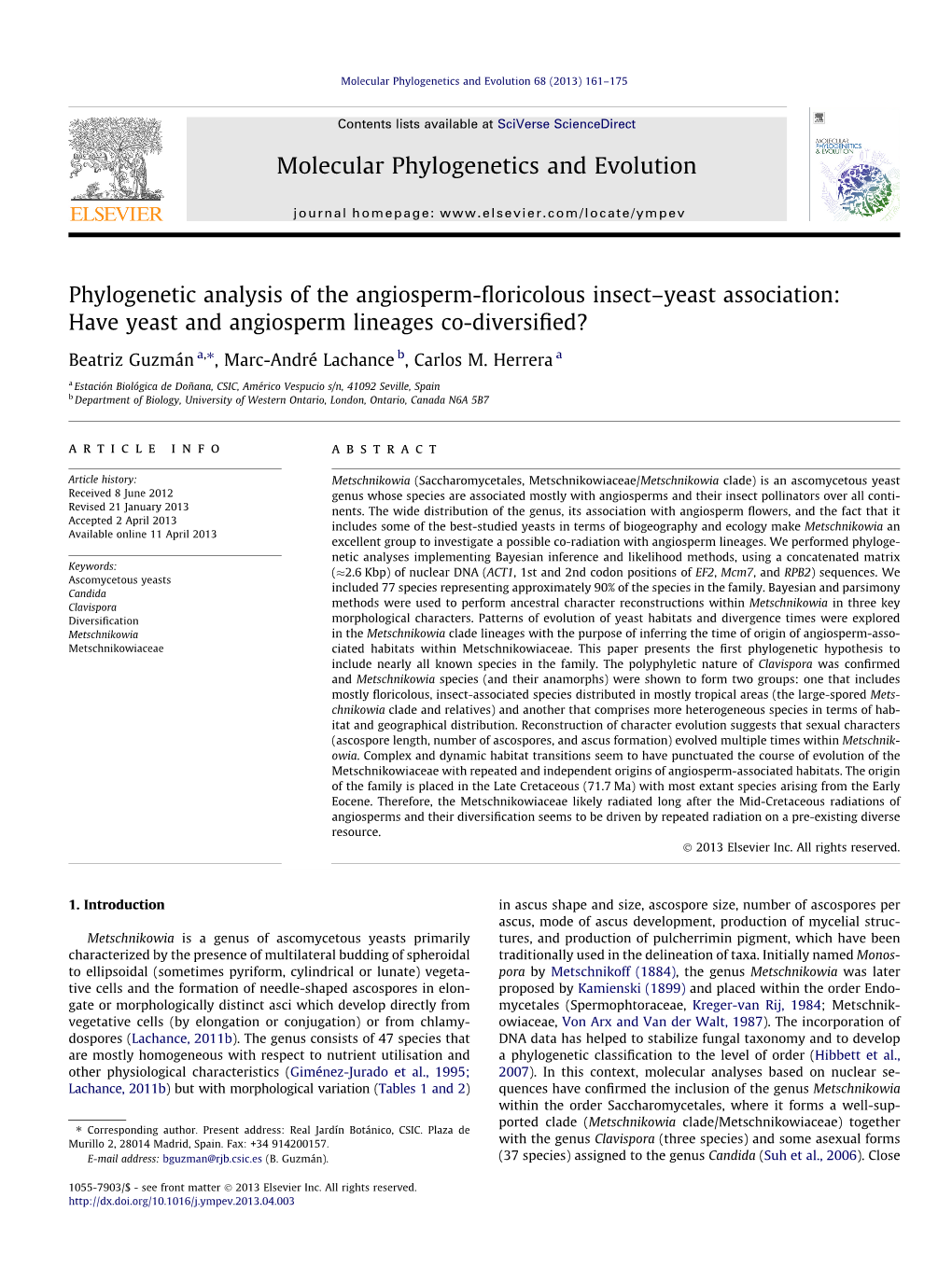 Phylogenetic Analysis of the Angiosperm-Floricolous Insectâ