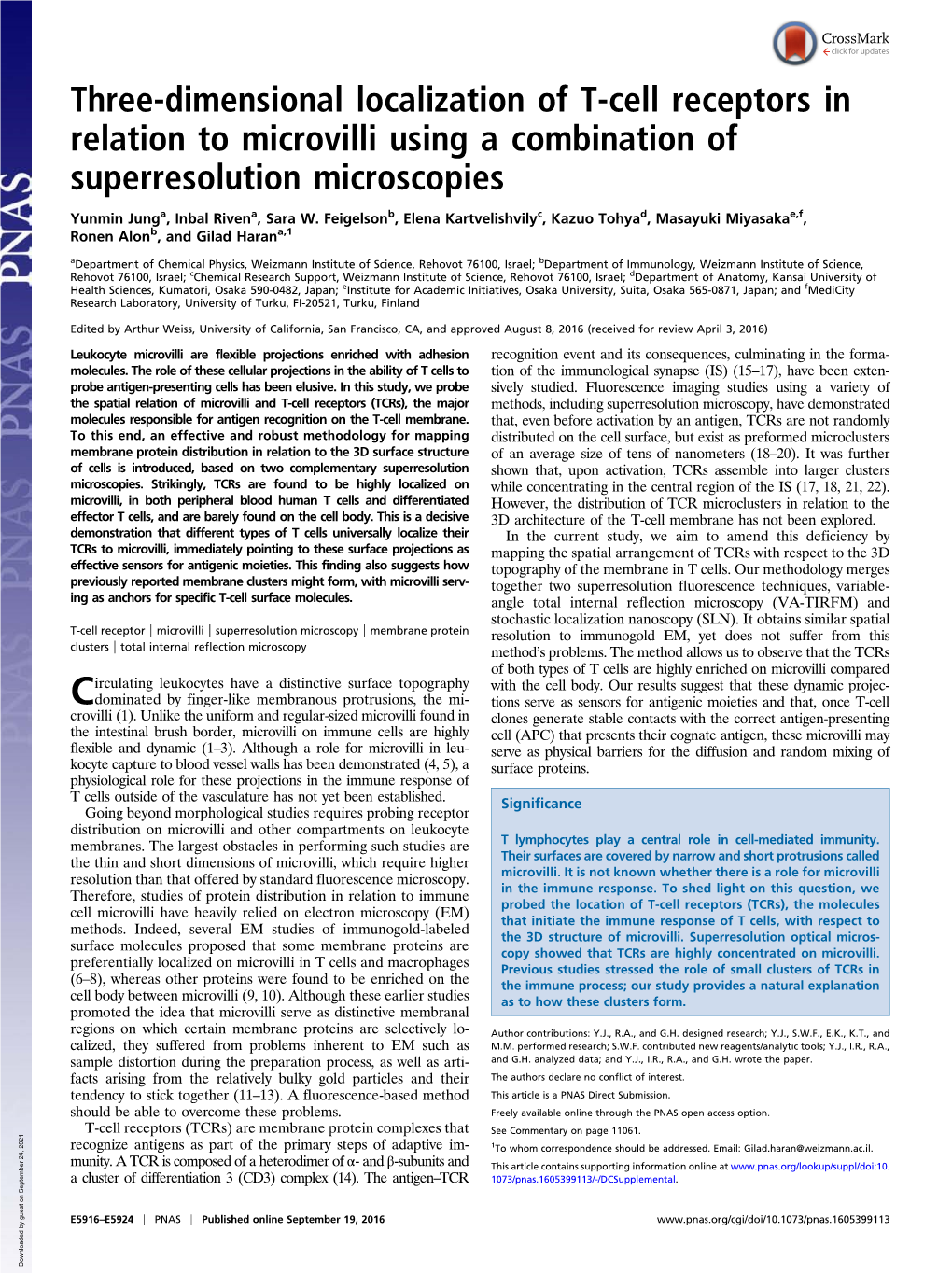 Three-Dimensional Localization of T-Cell Receptors in Relation to Microvilli Using a Combination of Superresolution Microscopies