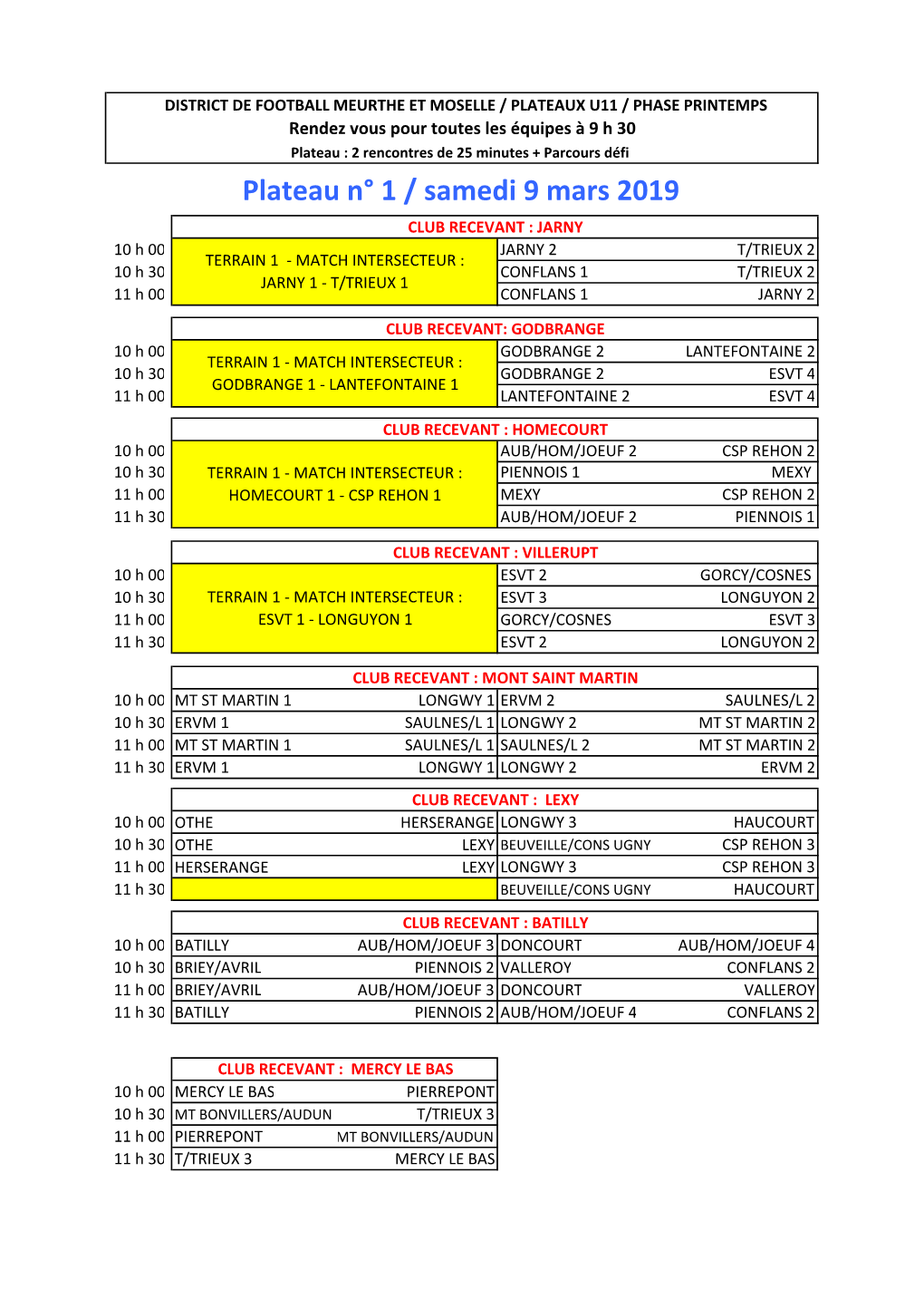 PLATEAU U11 Printemps 2019