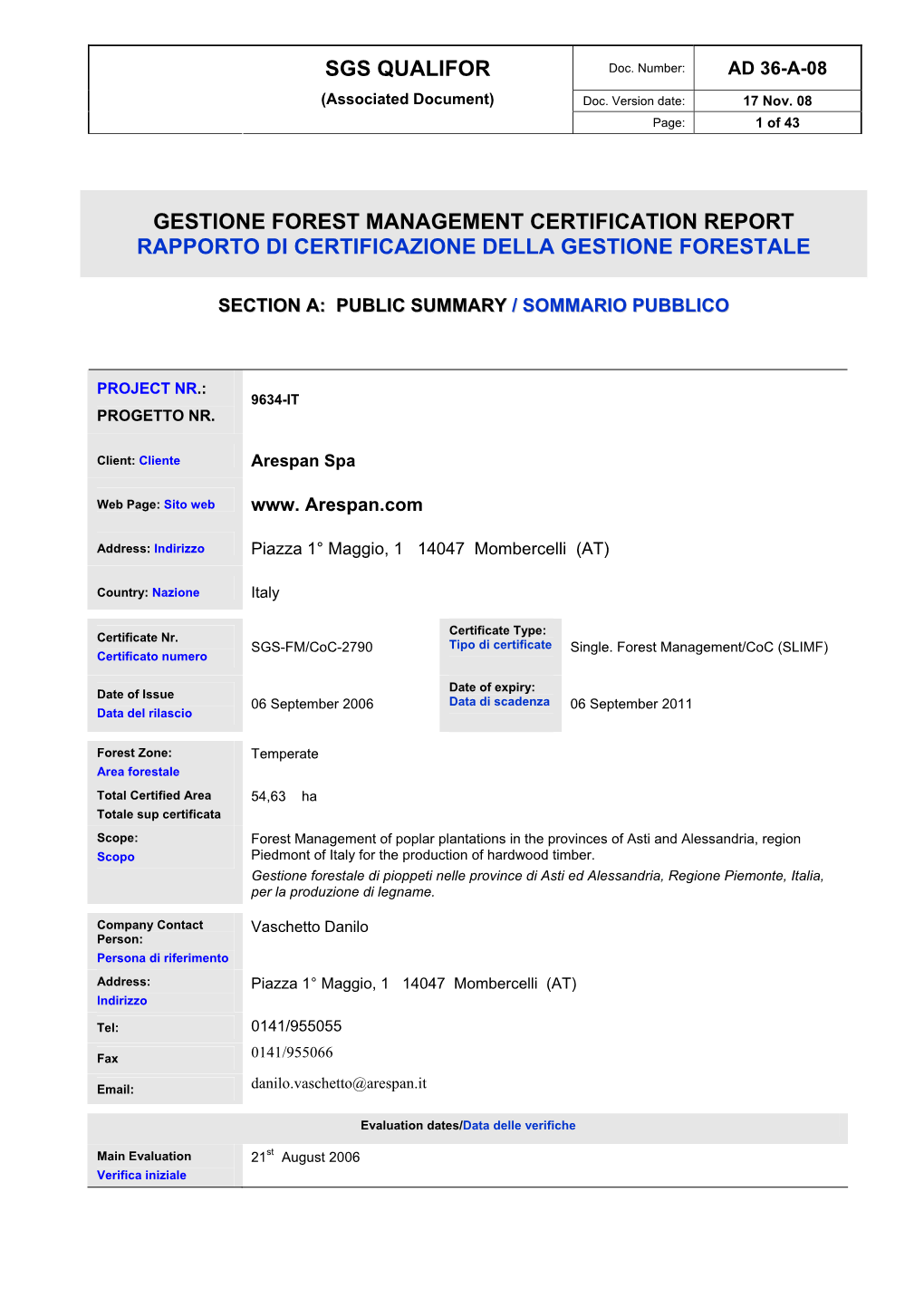 Sgs Qualifor Gestione Forest Management Certification