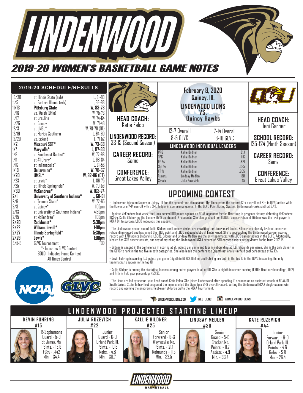 2019-20 Women's Basketball Game Notes