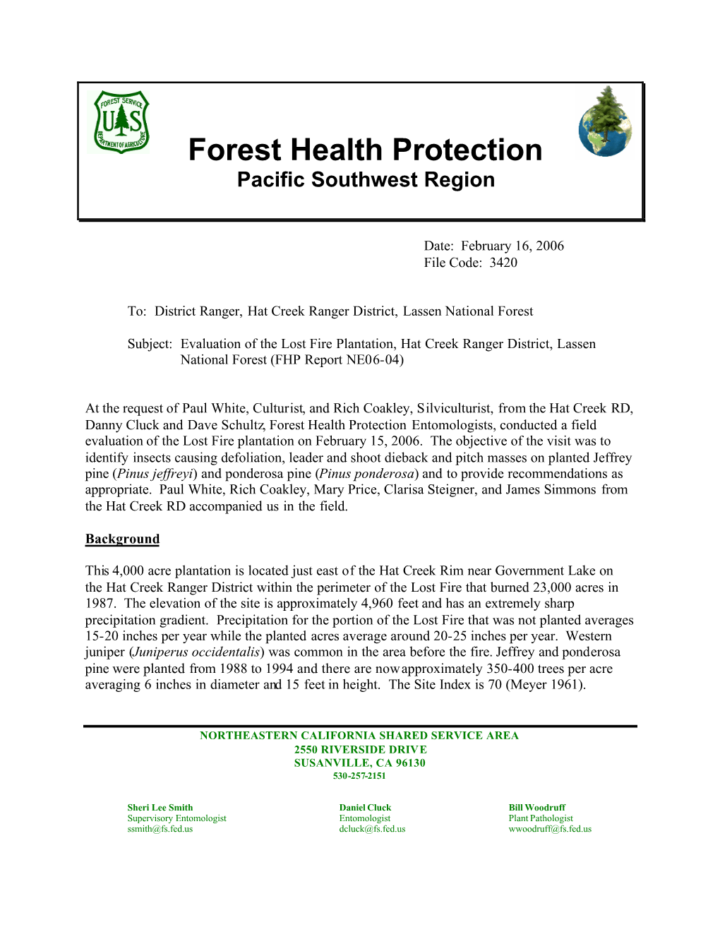 Evaluation of the Lost Fire Plantation, Hat Creek Ranger District, Lassen National Forest (FHP Report NE06-04)