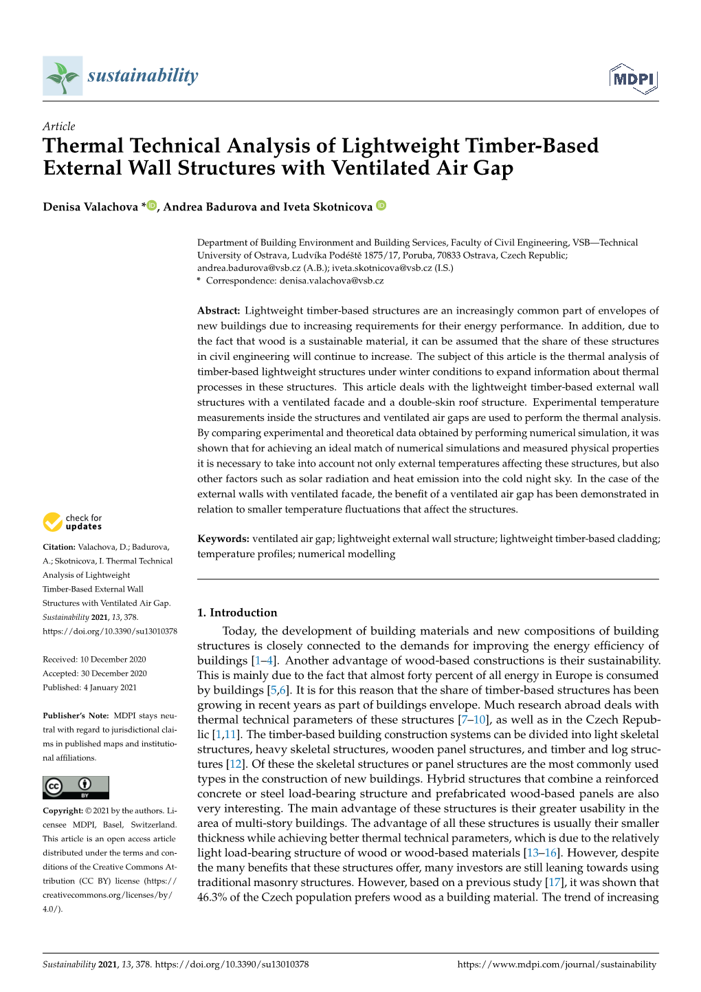 Thermal Technical Analysis of Lightweight Timber-Based External Wall Structures with Ventilated Air Gap
