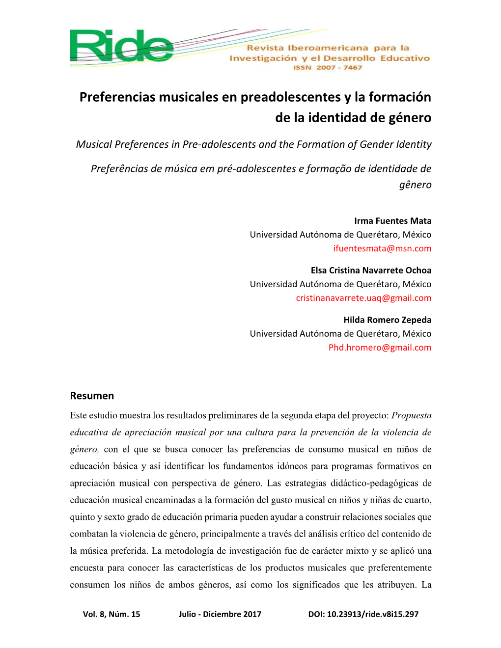 Preferencias Musicales En Preadolescentes Y La Formación De La Identidad De Género