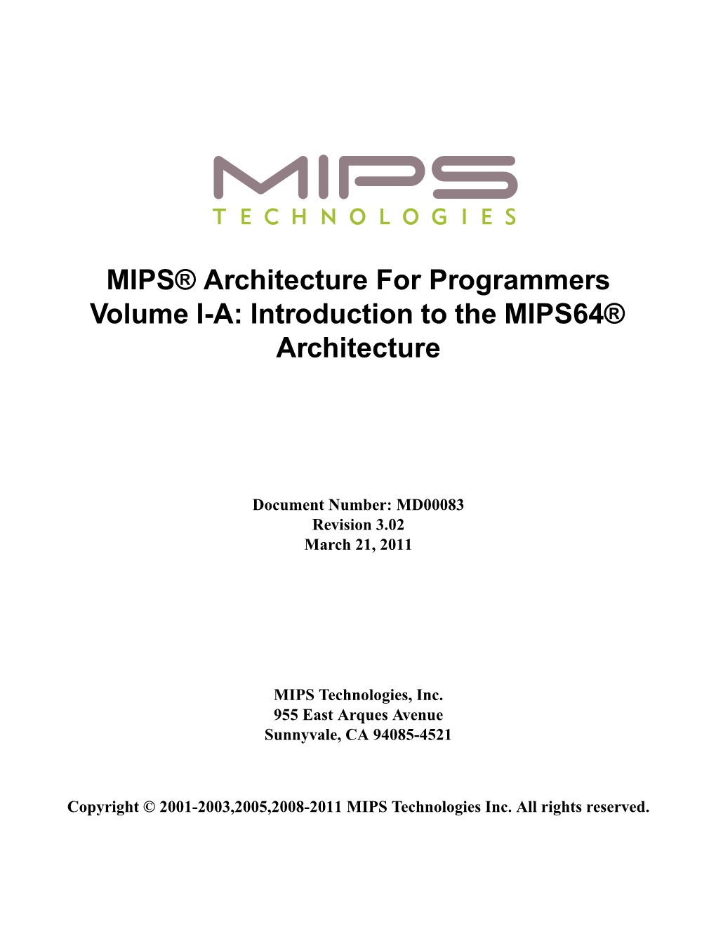 The MIPS Architecture: an Introduction