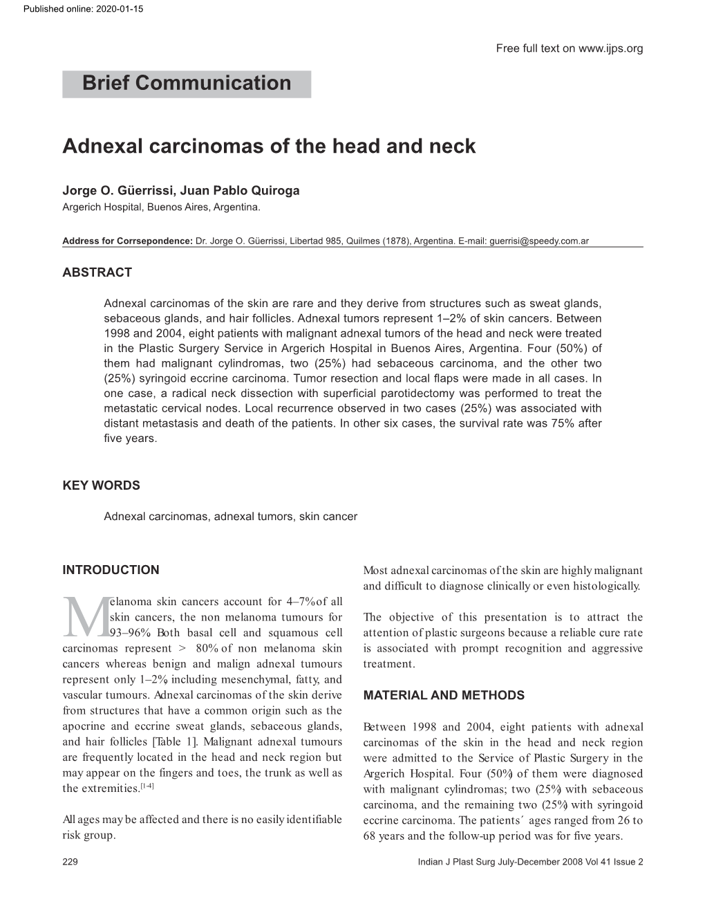 Brief Communication Adnexal Carcinomas Of