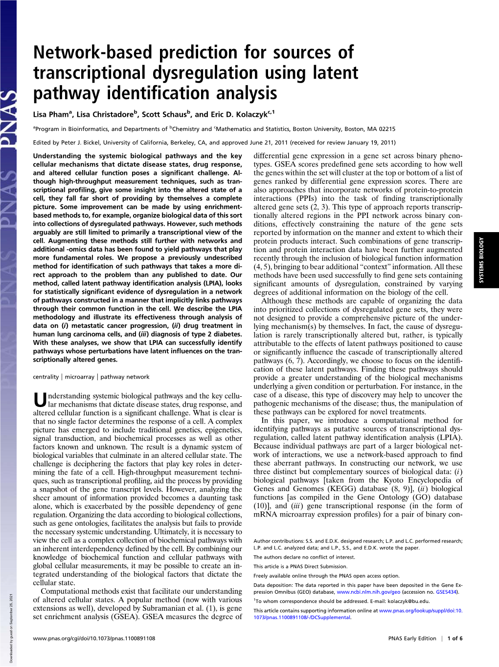 Network-Based Prediction for Sources of Transcriptional Dysregulation Using Latent Pathway Identiﬁcation Analysis