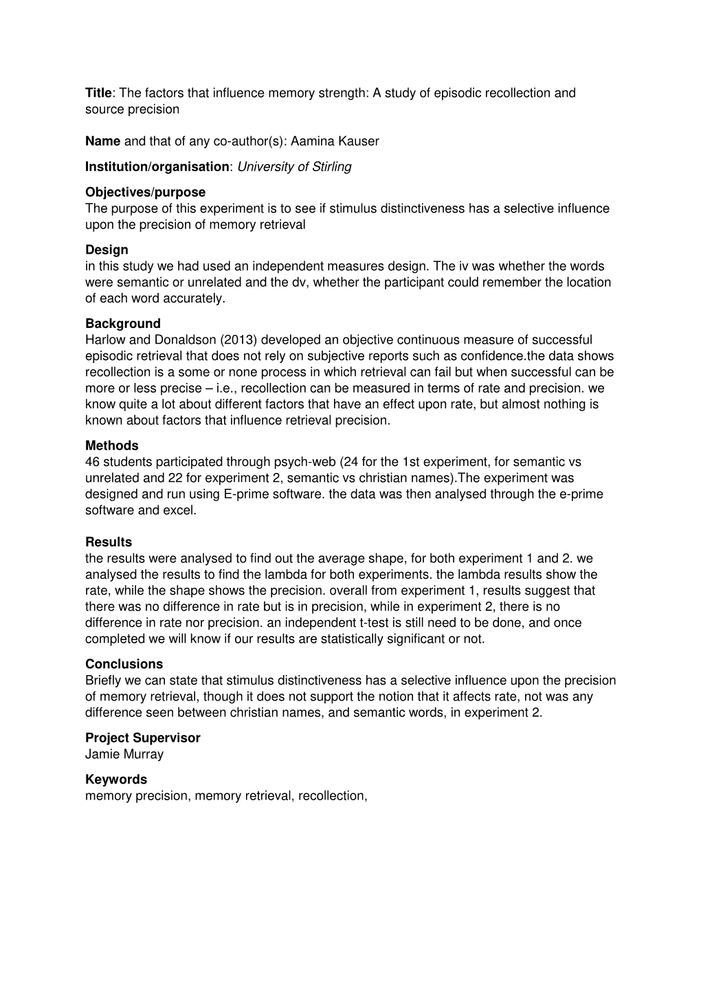 ABSTRACTS Scottish Undergraduate Conference