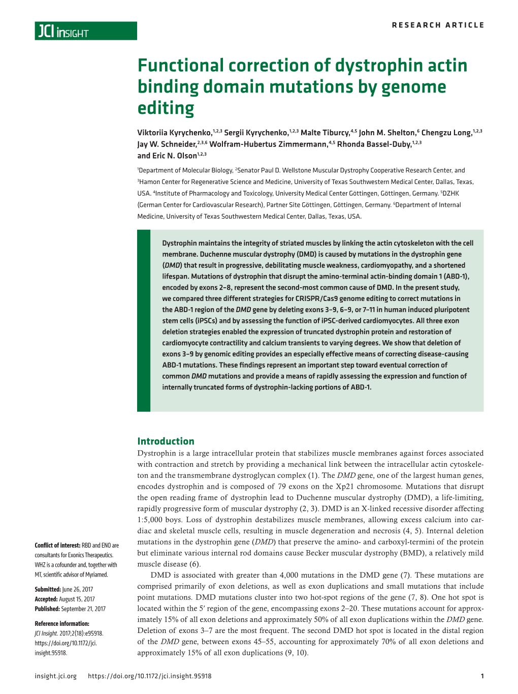 Functional Correction of Dystrophin Actin Binding Domain Mutations by Genome Editing