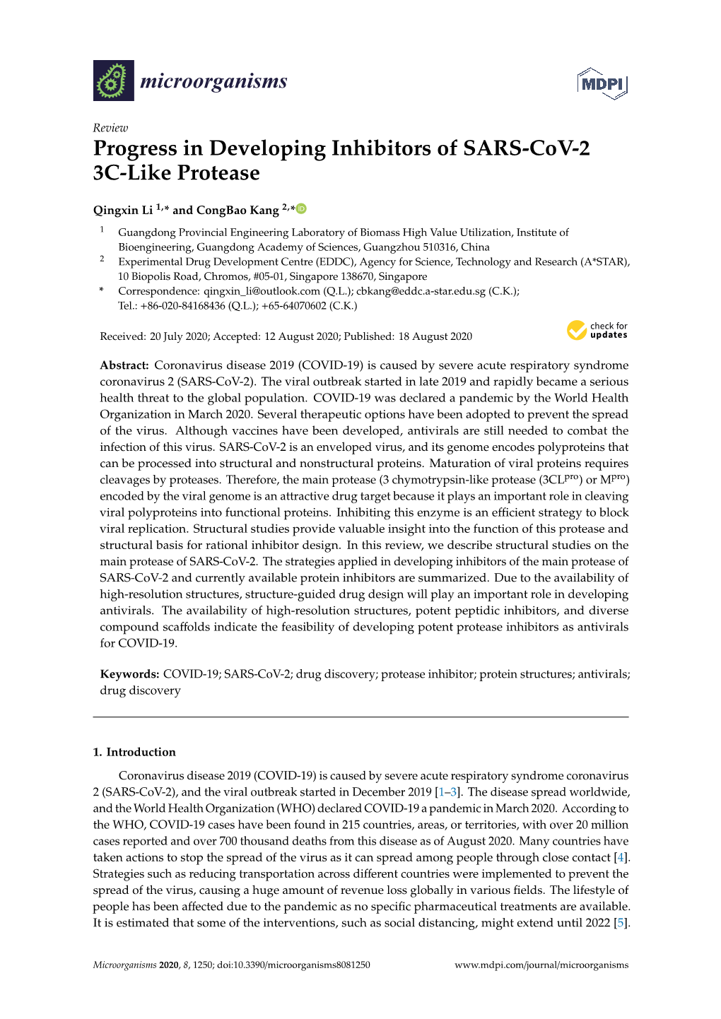 Progress in Developing Inhibitors of SARS-Cov-2 3C-Like Protease