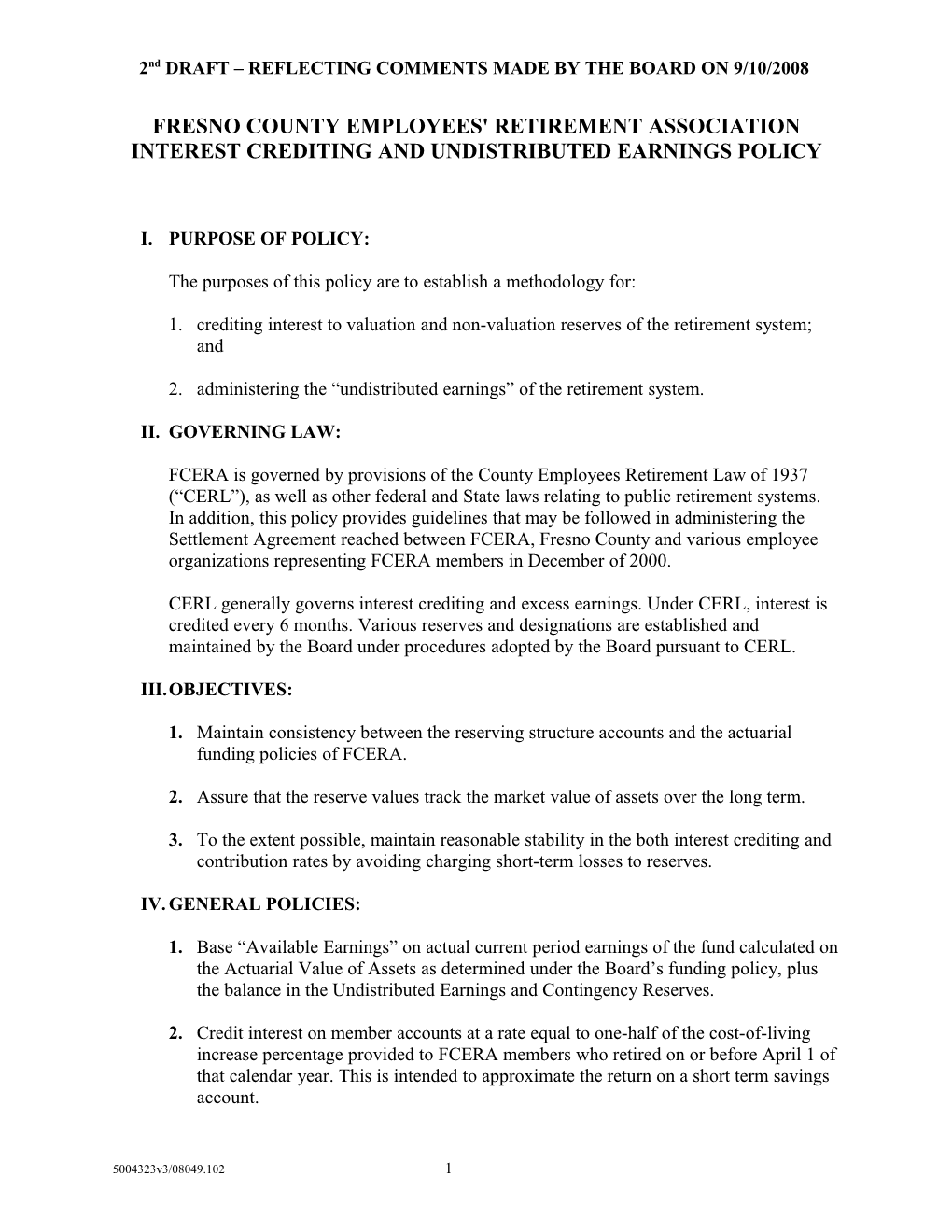 194325V1 - Updated CCCERA Excess Earnings/Interest Crediting Policy