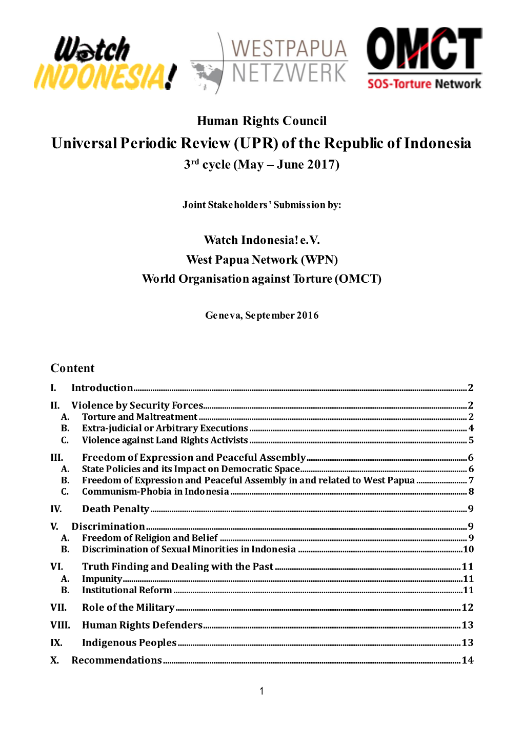 UPR) of the Republic of Indonesia 3Rd Cycle (May – June 2017