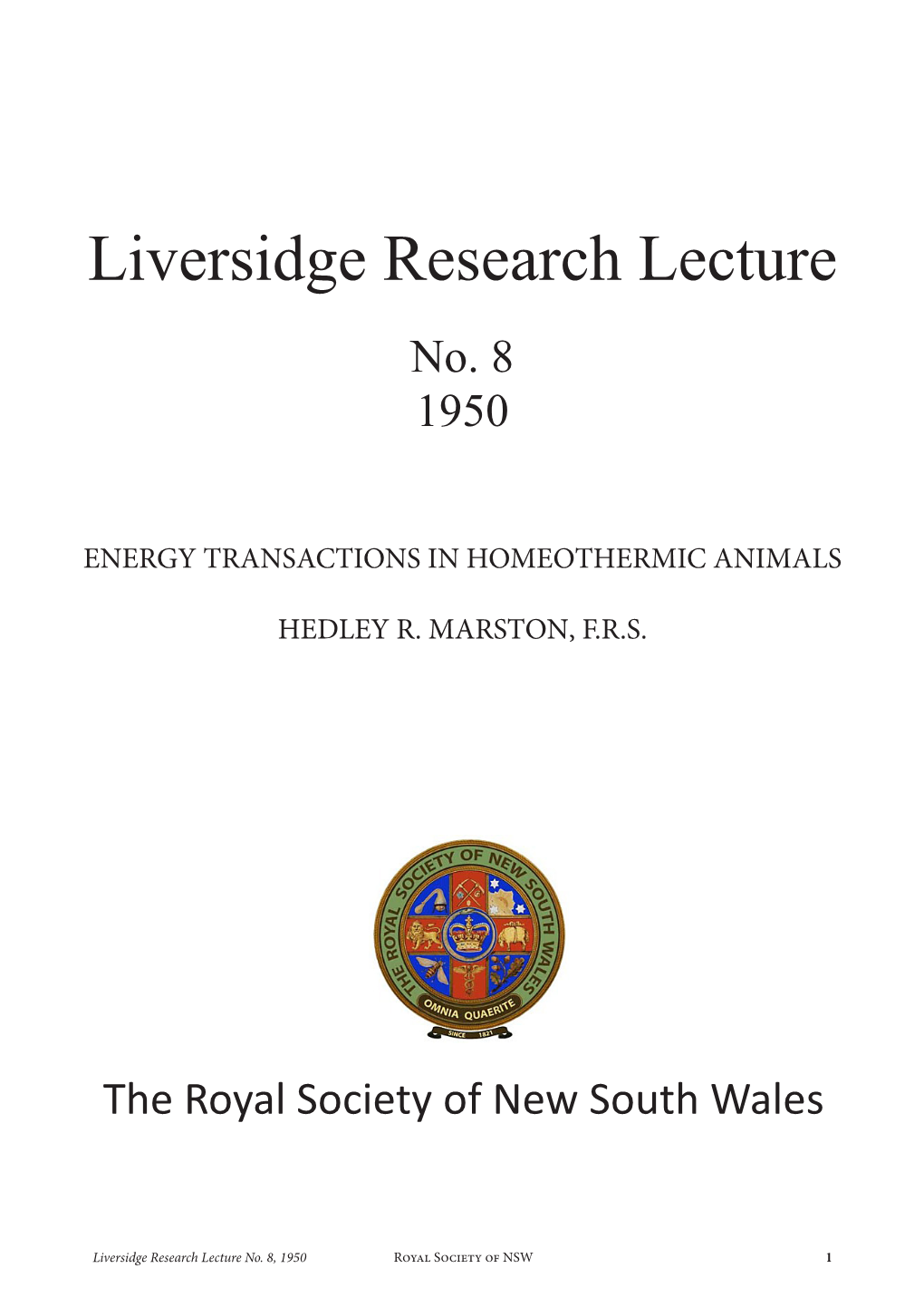 Liversidge Research Lecture No