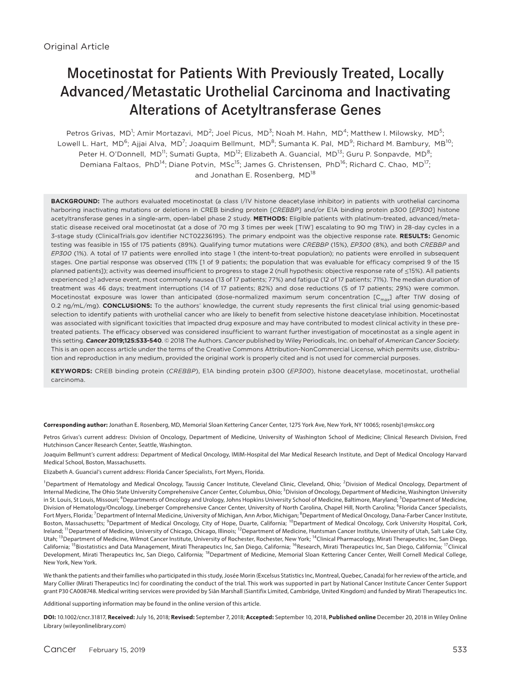 Metastatic Urothelial Carcinoma and Inactivating Alterations of Acetyltransferase Genes