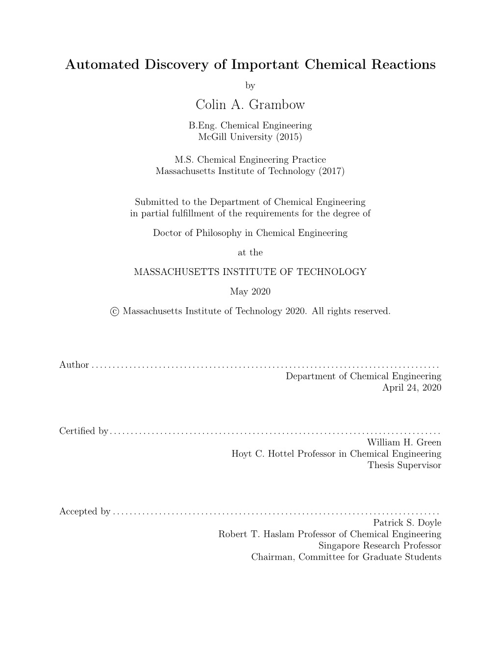 Automated Discovery of Important Chemical Reactions Colin A