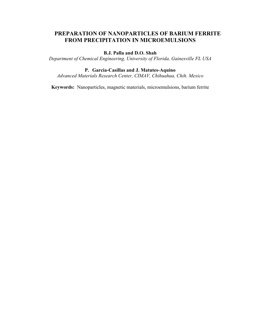 Preparation of Nanoparticles of Barium Ferrite from Precipitation in Microemulsions