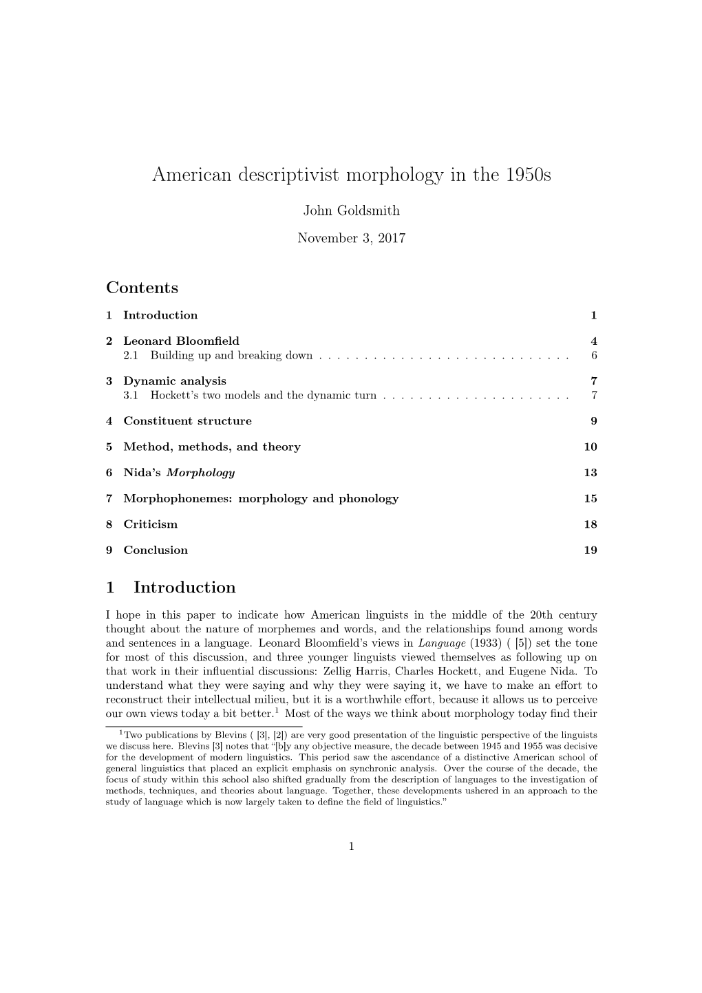 American Descriptivist Morphology in the 1950S