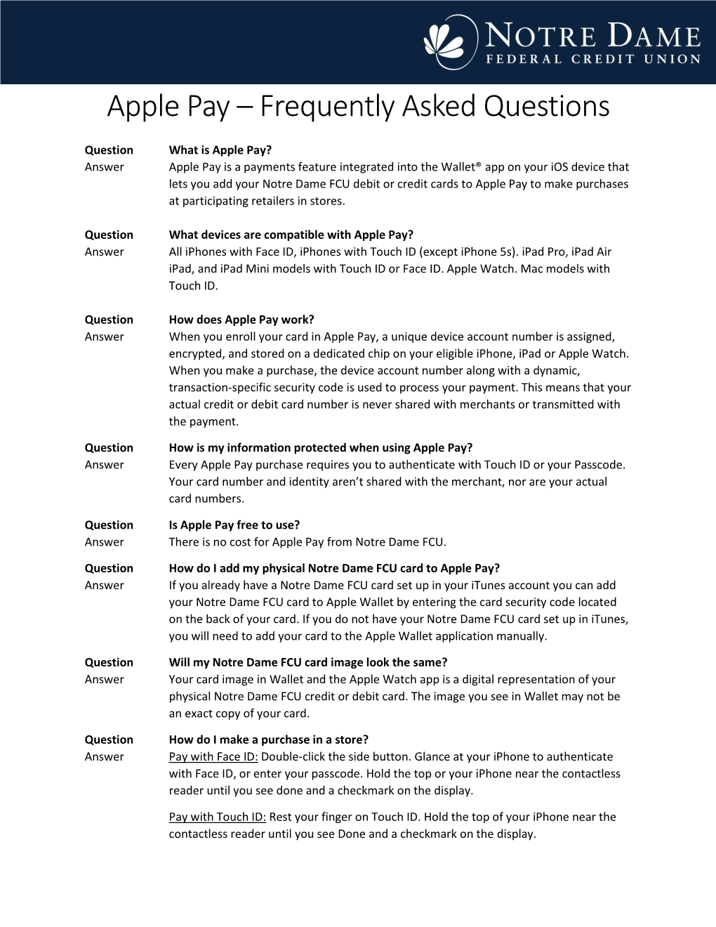 Apple Pay – Frequently Asked Questions