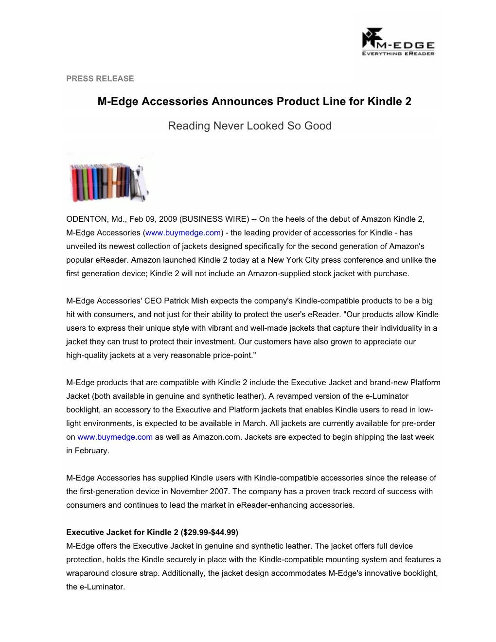 M-Edge Accessories Announces Product Line for Kindle 2 Reading Never Looked So Good