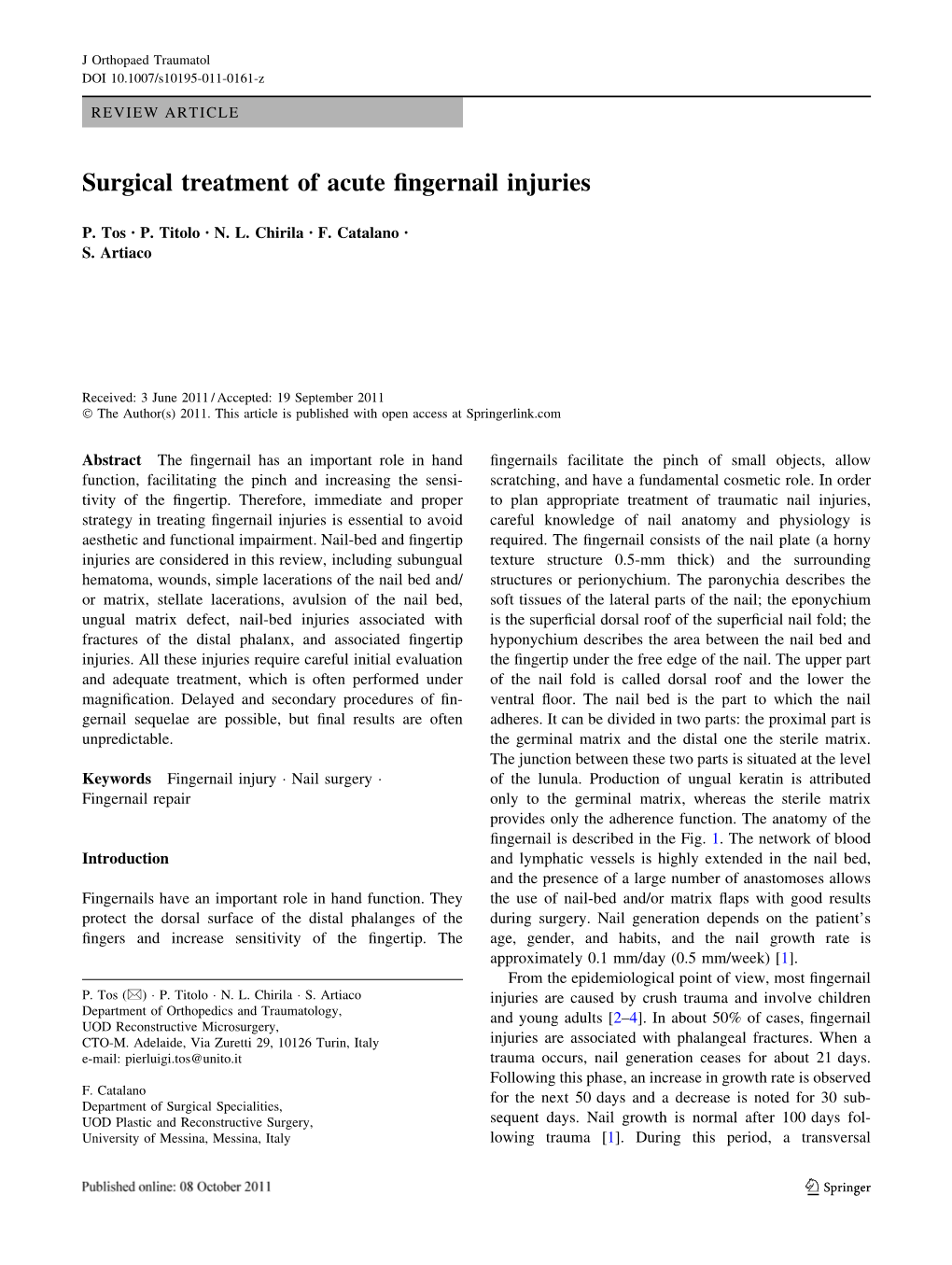 Surgical Treatment of Acute Fingernail Injuries