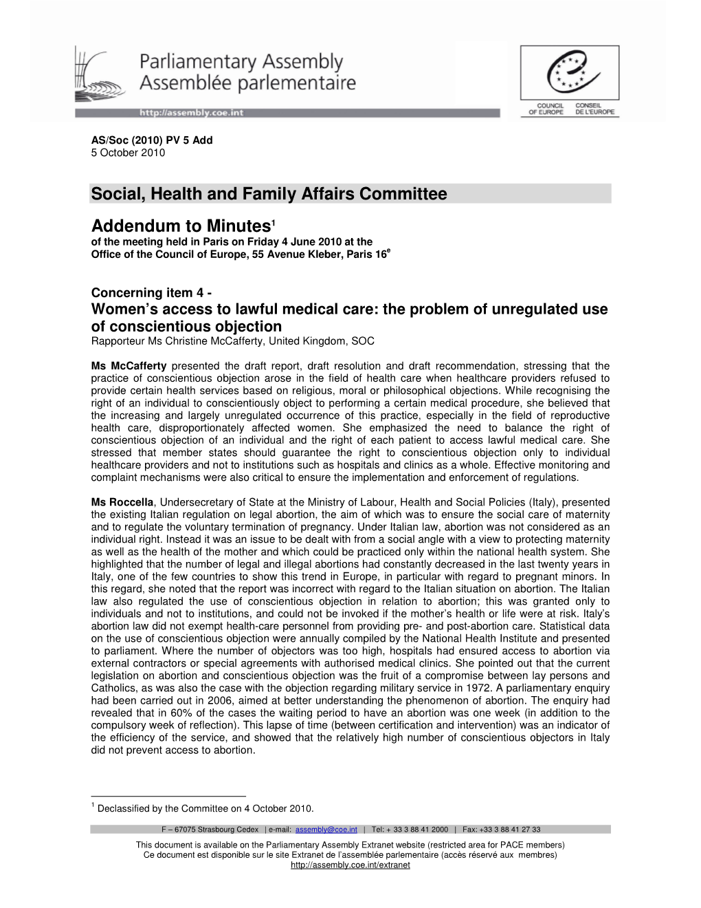 Social, Health and Family Affairs Committee Addendum to Minutes1