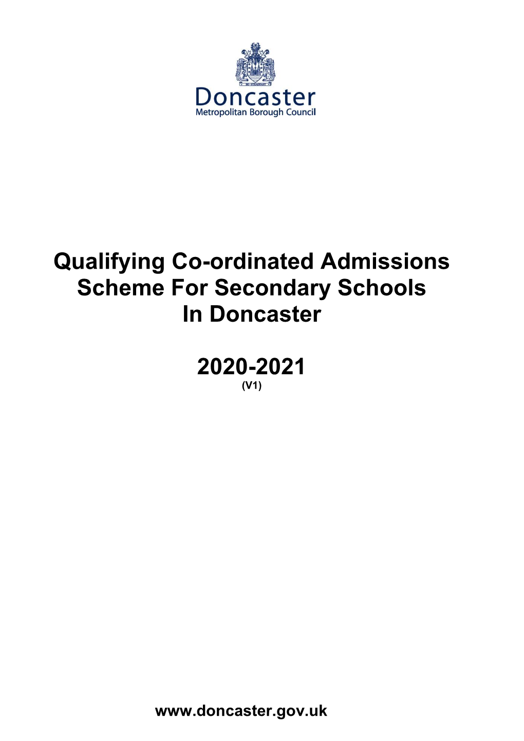 Qualifying Co-Ordinated Admissions Scheme for Secondary Schools in Doncaster